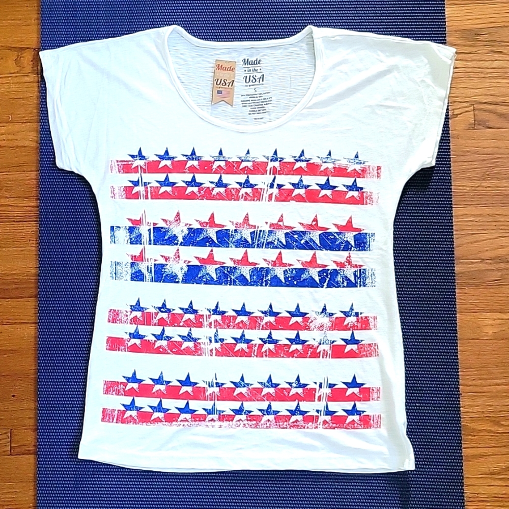 NWT Made in the USA Vintage Stars and Stripes Shirt - White - Size Small